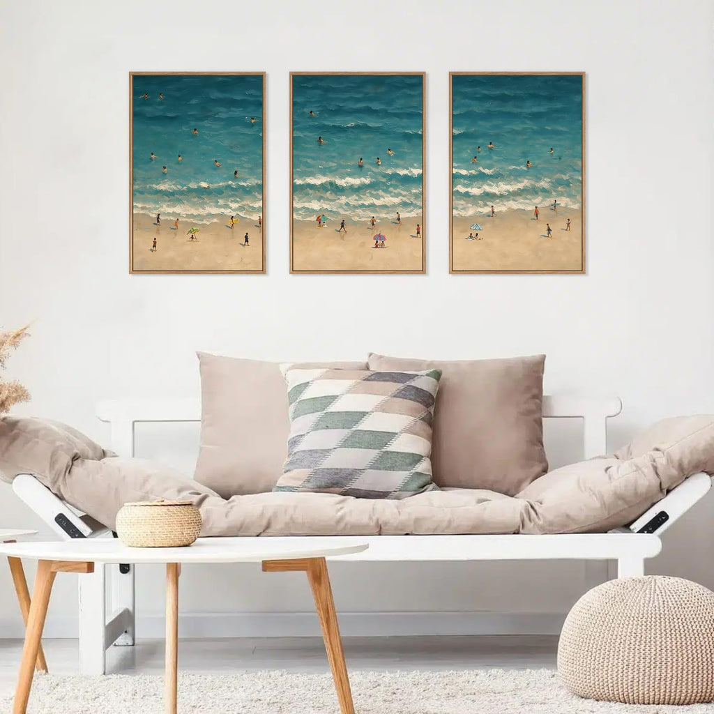 Summer Beach Canvas Wall Art, Modern Minimalist Coastal Landscape Wall Decor Set of 3(16"x24") Blue Abstract Ocean