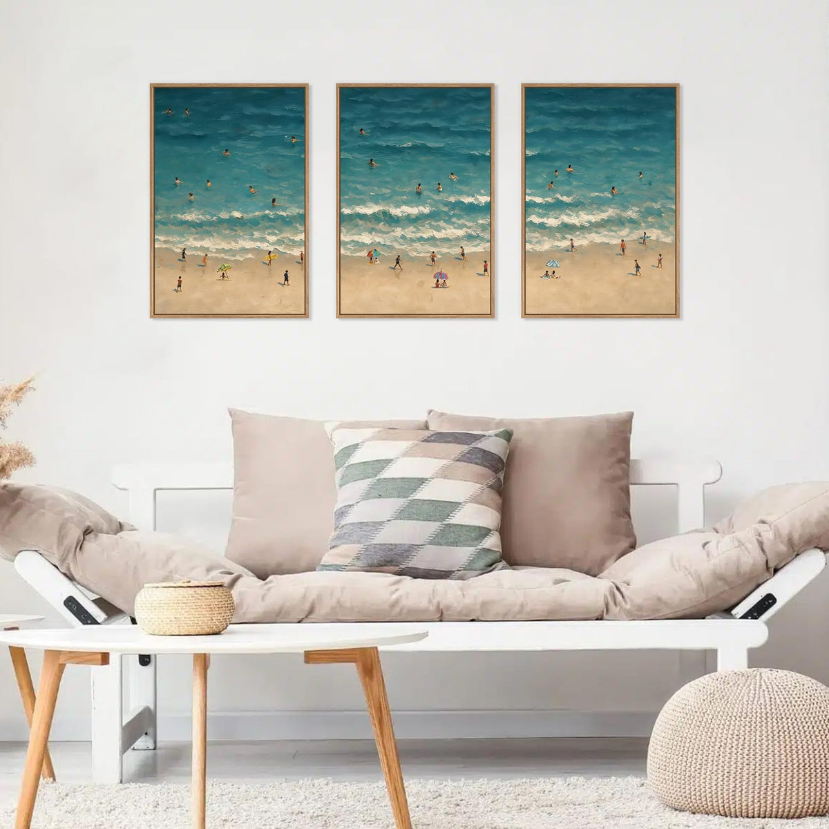 Summer Beach Canvas Wall Art, Modern Minimalist Coastal Landscape Wall Decor Set of 3(16"x24") Blue Abstract Ocean
