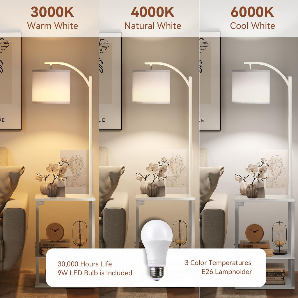 Floor Lamp with Table Shelves, End Side Table