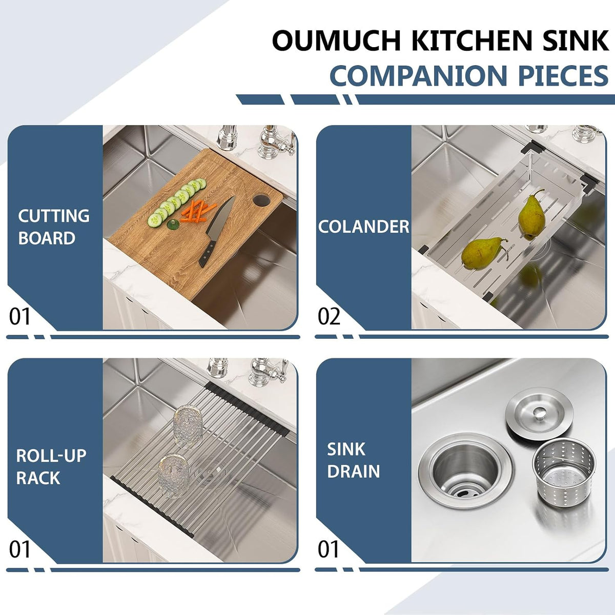 32 Inch Undermount Kitchen Sink - 32x19 Undermount Workstation Sink, 16 Gauge Stainless Steel Deep Single Bowl