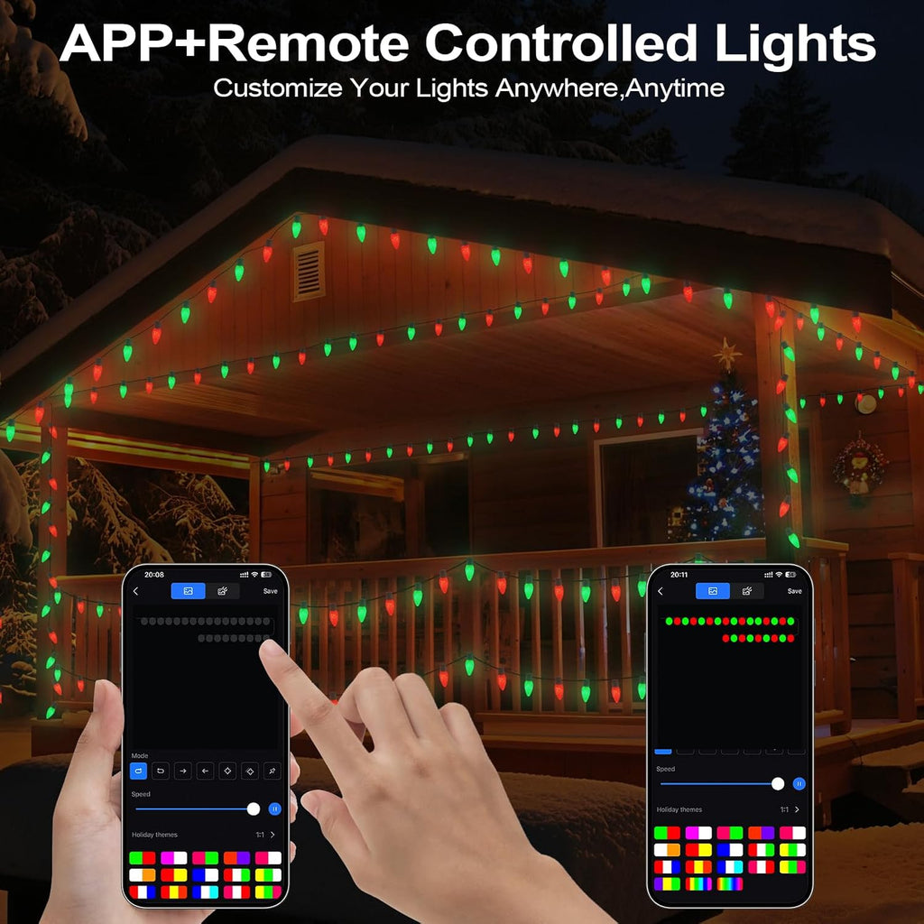 Smart C9 Christmas Outdoor Lights, 33FT 50 LEDs RGB String Lights, APP/Remote Control, DIY Modes & Music Sync, Color