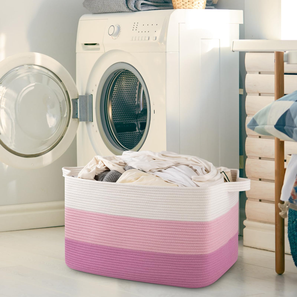 Extra Large Blanket Basket, 95L Cotton Rope Woven Laundry Basket, Toy Bin for Baby Room, Container for Blanket
