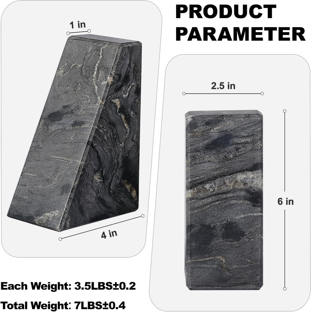 Marble Bookends for Heavy Books, Decorative Book Ends for Shelves, Titanium Black Stone Durable and Heavy-Duty Book