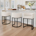 Counter Height Bar Stools Set of 3, Modern Barrel Counter Stools with Backrest and Arms, Black Metal Frames, Linen