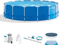 Metal Frame 15' x 48" Round Above Ground Swimming Pool Set with Filter Pump, Ladder, and Cover with Maintenance