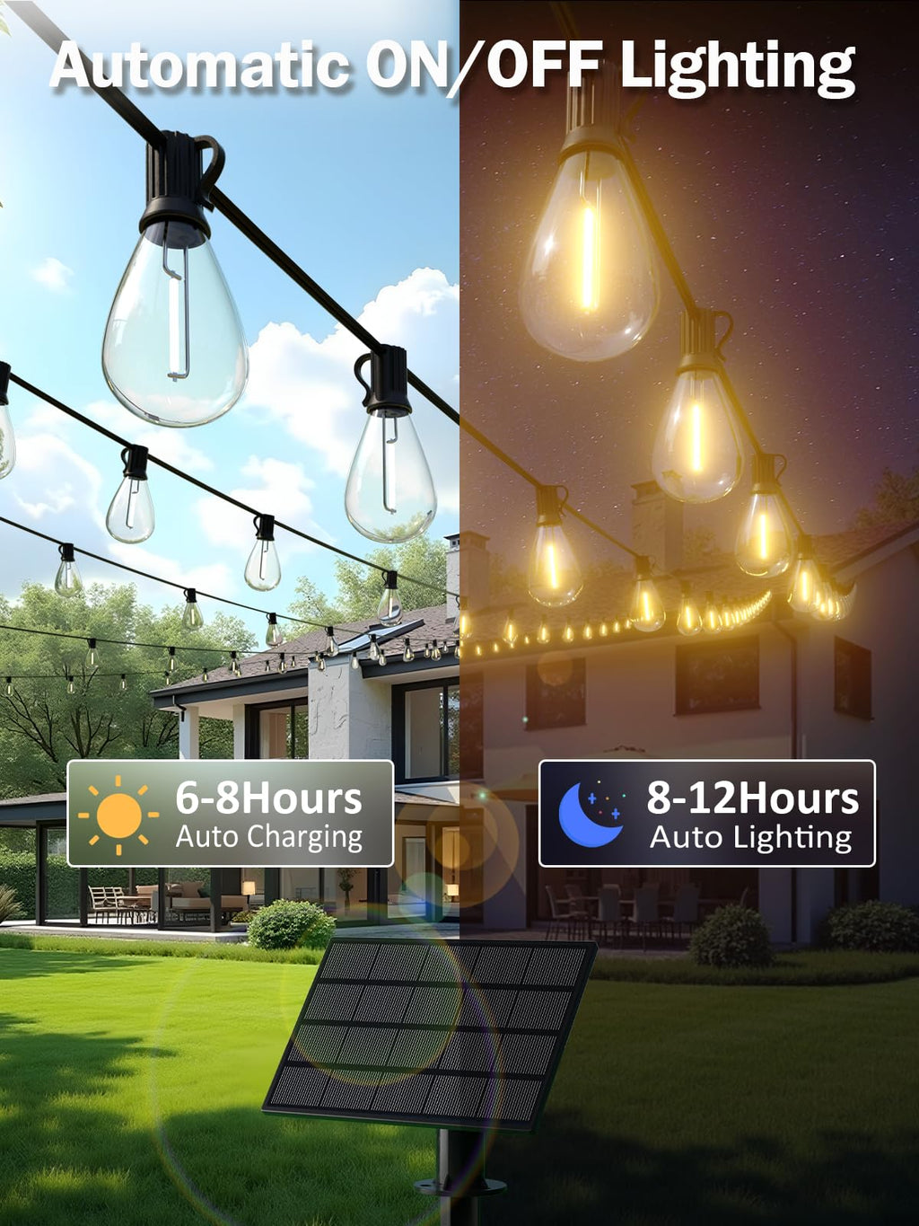 Solar String Lights Outdoor, Dimmable Patio Lights Solar Powered with Remote & USB Port 35+1 LED Shatterproof