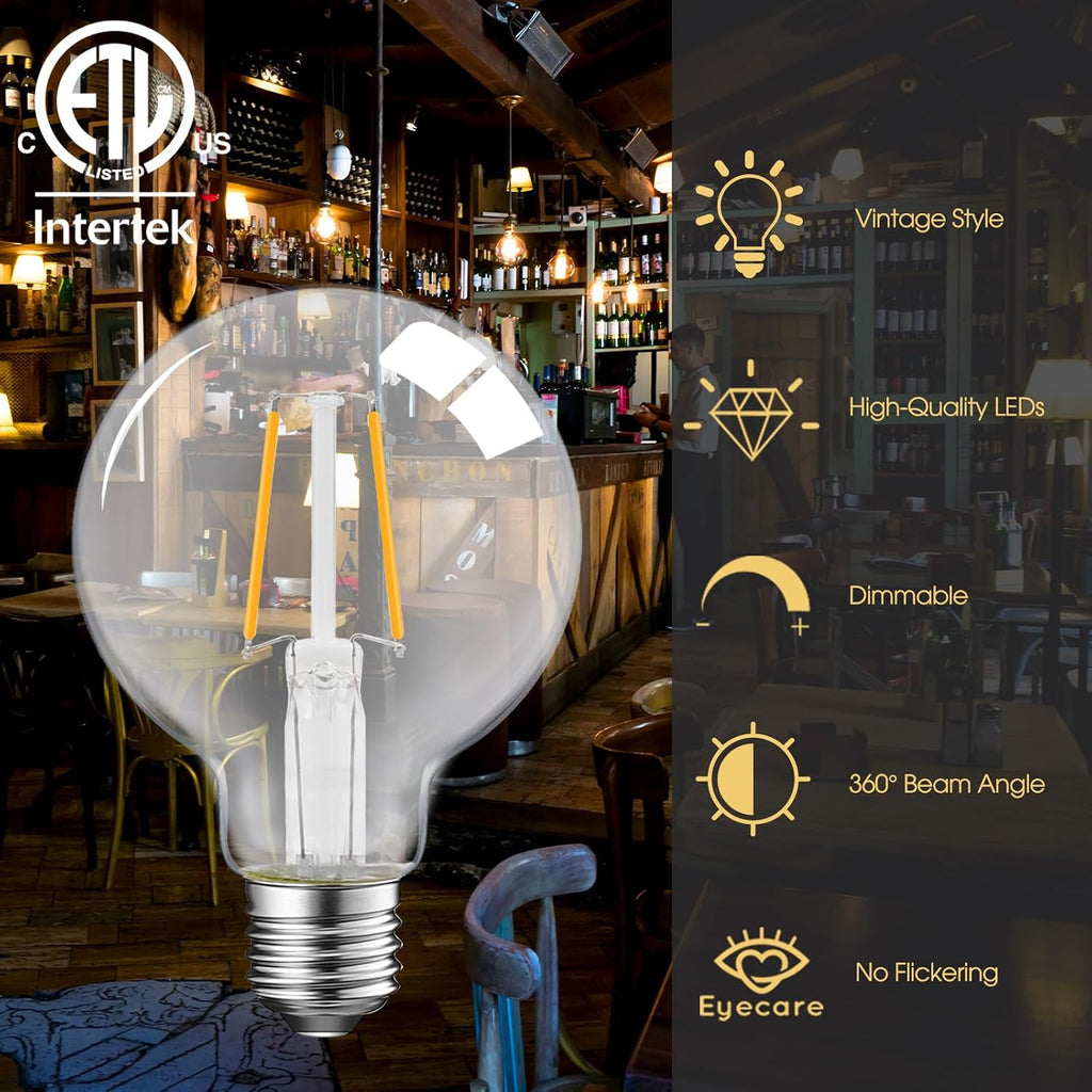 Energetic 12-Pack 5W Dimmable LED Globe Light Bulb, G25 LED Vintage Light Bulb, 60W Equivalent, 500Lumens, 2700K Soft