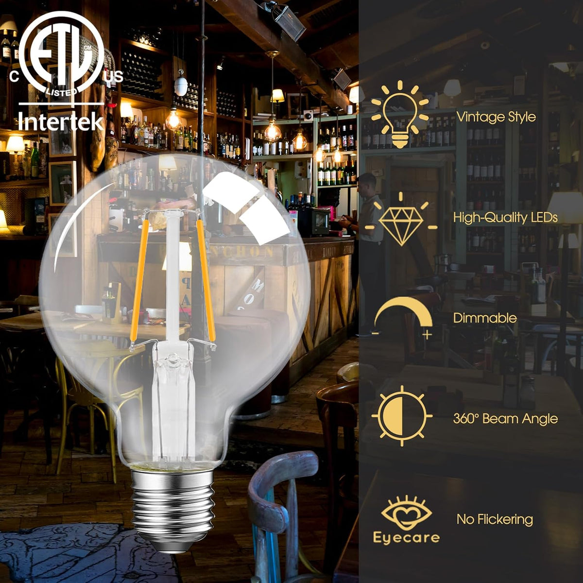 Energetic 12-Pack 5W Dimmable LED Globe Light Bulb, G25 LED Vintage Light Bulb, 60W Equivalent, 500Lumens, 2700K Soft