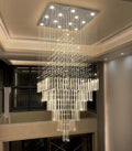 Square Glam Chandelier with LED Bulbs, 32 Inches Wide by 120 Inches Tall