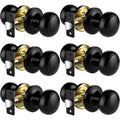 Passage Door Knobs, 6 Pack Matte Black Door Knobs, Hallway Closet Non-Locking Interior Doorknobs, Round Door Handles