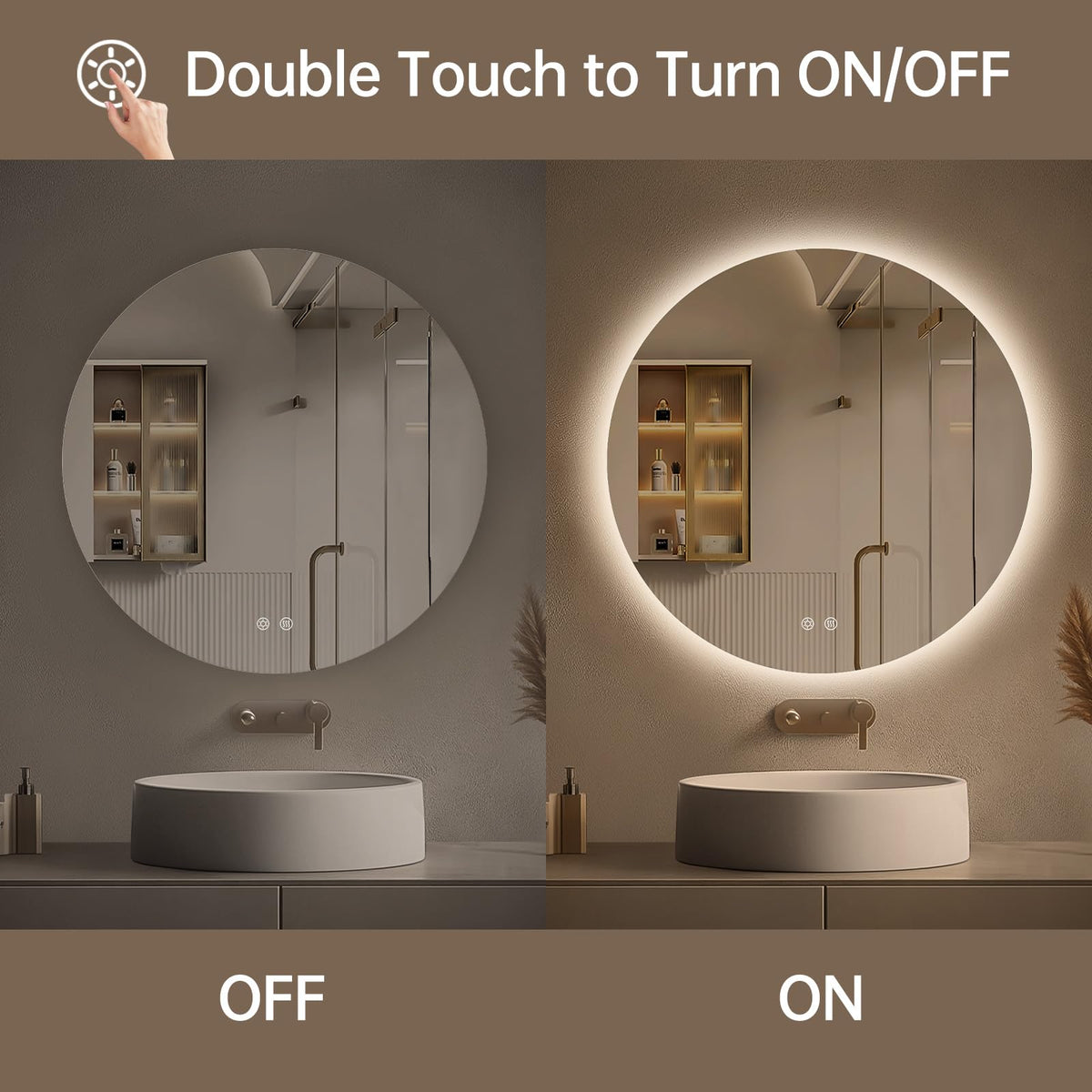 Round Backlit Mirror Bathroom 24", Circle LED Mirror