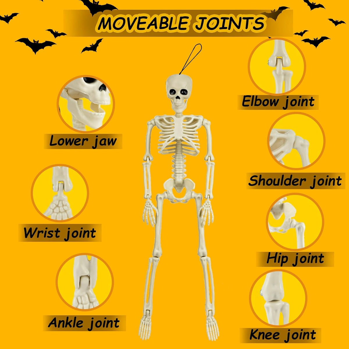 Packs Skeleton Halloween Decorations Outdoor with 16" Full Body Posable Joints Skeletons Decor, Halloween Party - Set of 6