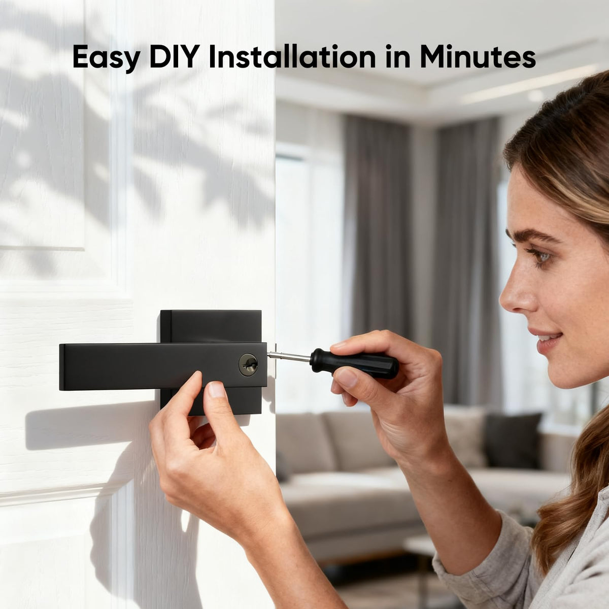Exterior Door Handle, Heavy Duty Door Lock, 6 Pack Black Door Handle Sets