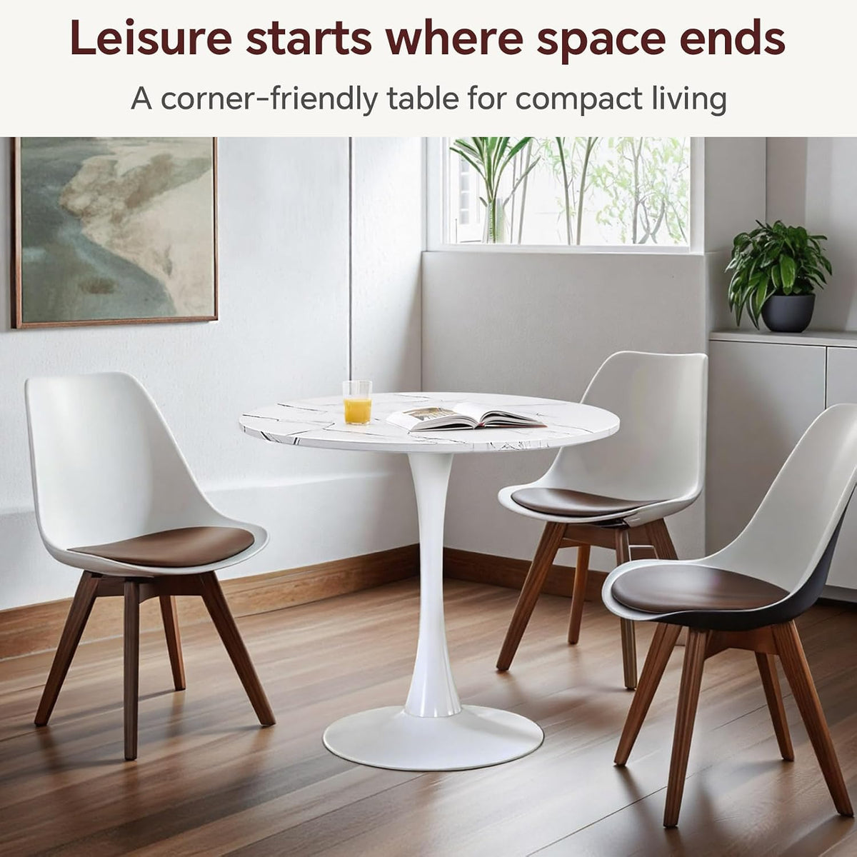 Tulip Round Pedestal Dining Table — Marble White