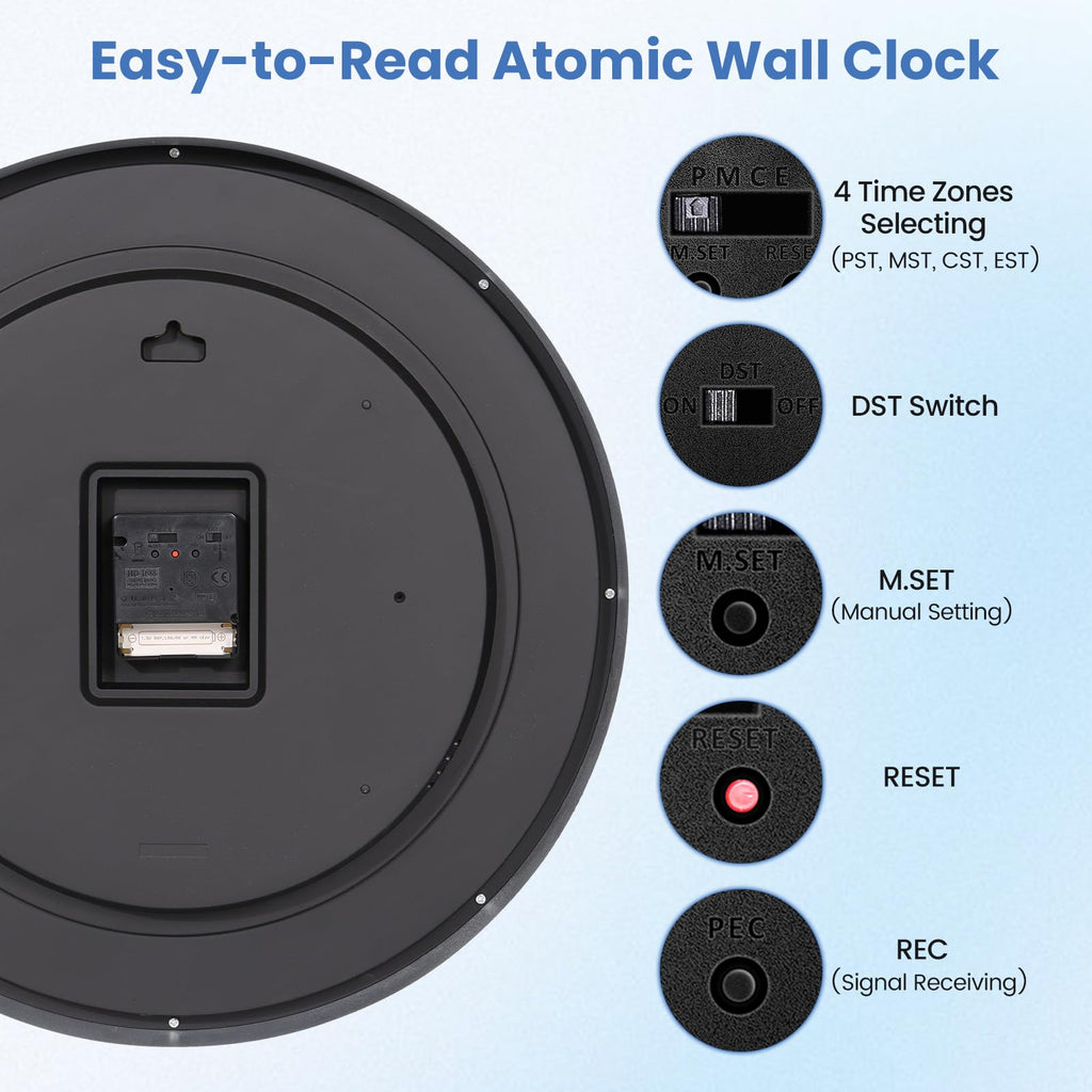 Inspired Nelson Style 16 Inch Atomic Wall Clock Self-Setting Analog Clock with DST
