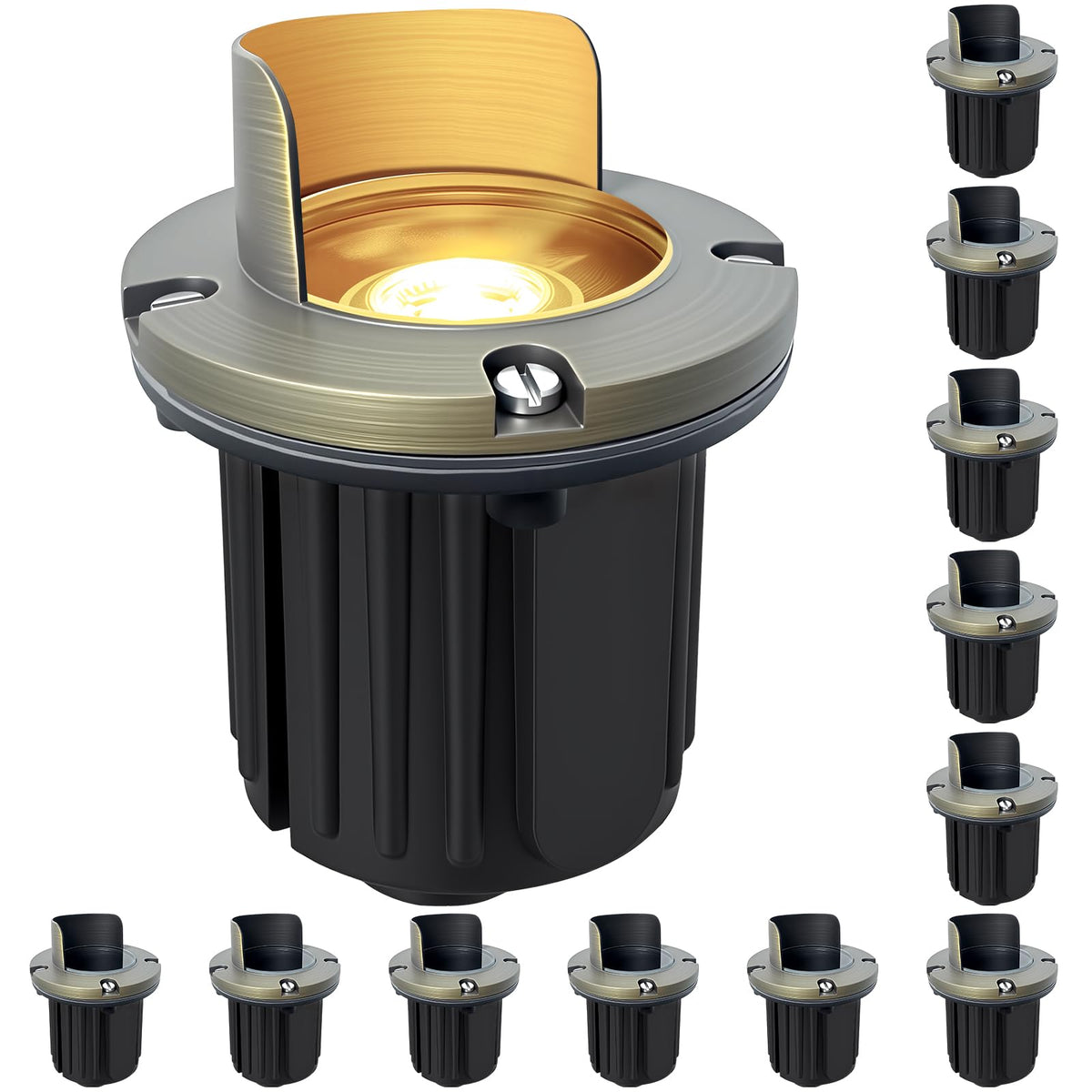Brass Well Lights Outdoor 12-Pack, 12V Shielded LED Low Voltage In-Ground Landscape Lighting for Yard, Waterproof