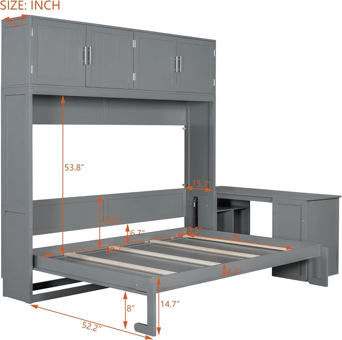 Queen Wall Murphy Bed with Desk and Storage Shelves and Big Cabinets for Guest Room, Bed Room, Guest Room, Home