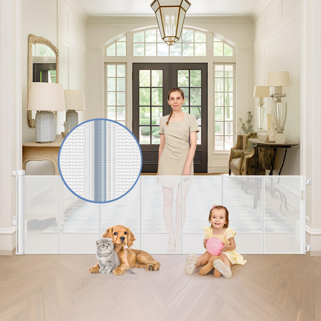 Reinforced 90 Inch Wide Retractable Baby Gates for Doorways Extra Wide Outdoor Retractable Gate for Dogs Reinforced