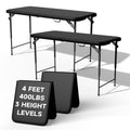 4 FT Folding Table, 3-Position Adjustable Height, Heavy Duty 400 lbs Capacity, Portable Table for Camping, Party