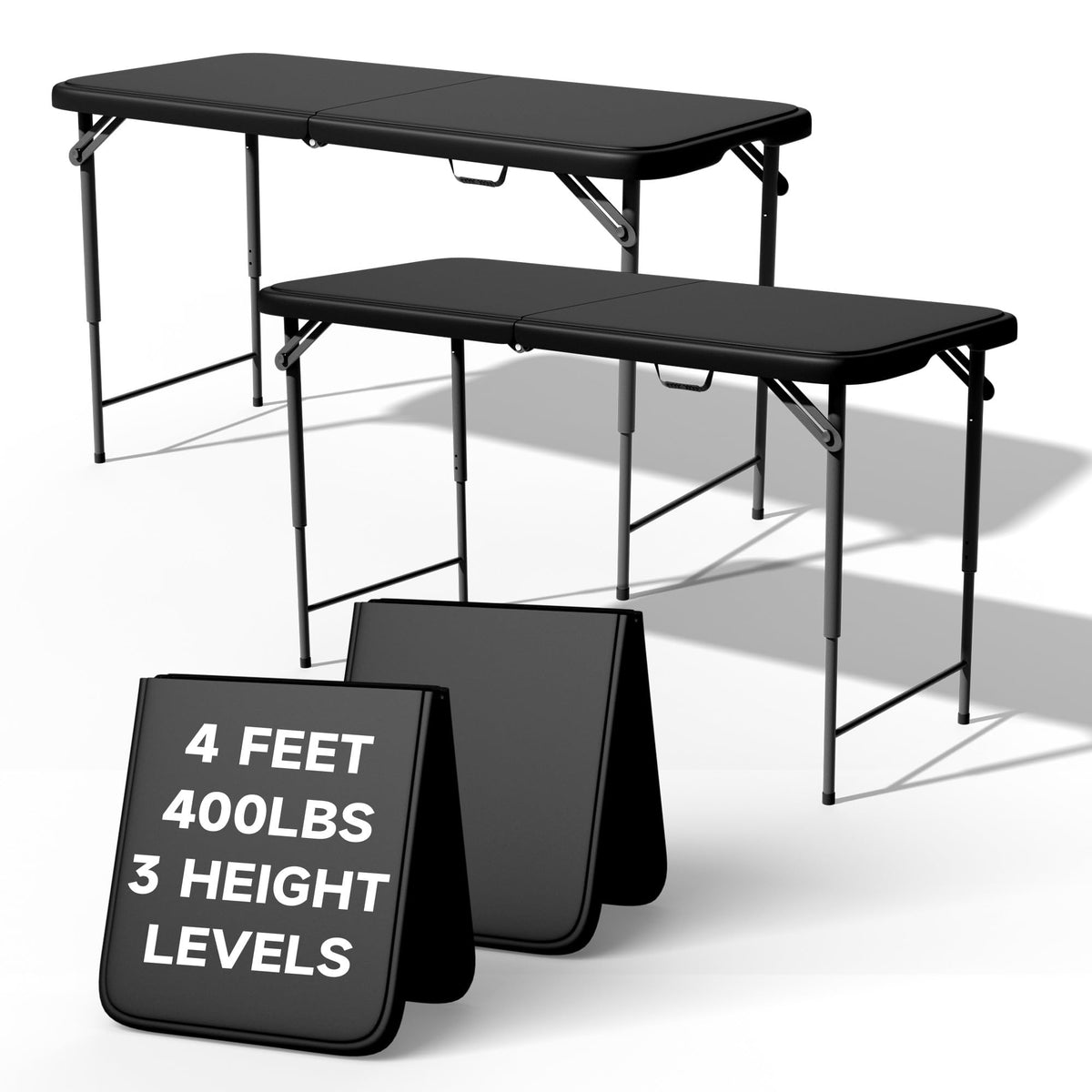 4 FT Folding Table, 3-Position Adjustable Height, Heavy Duty 400 lbs Capacity, Portable Table for Camping, Party