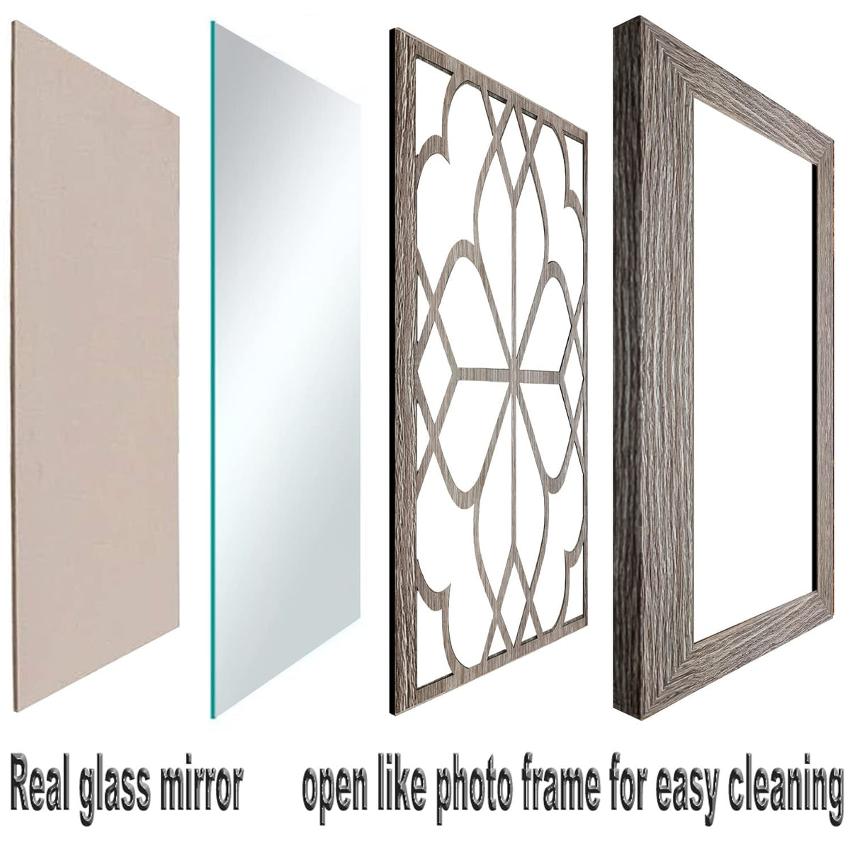 Set of 4 Mirrors Square Wall Mirror,Gorgeous Rustic Farmhouse Accent Mirror,Barn Wood Color Entry Mirror