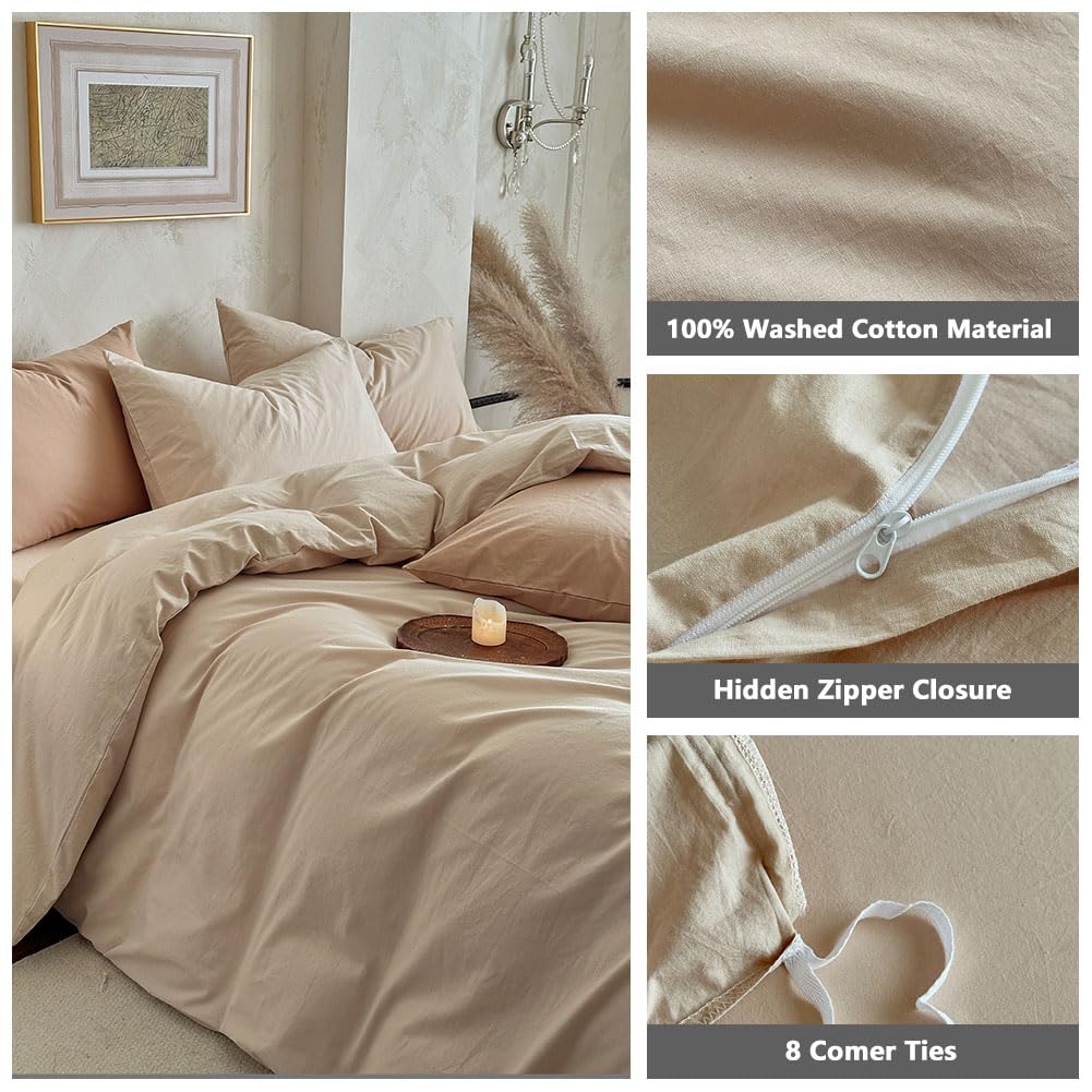 100% Washed Cotton Duvet Cover, Tannish Linen Grey, 68"x90"