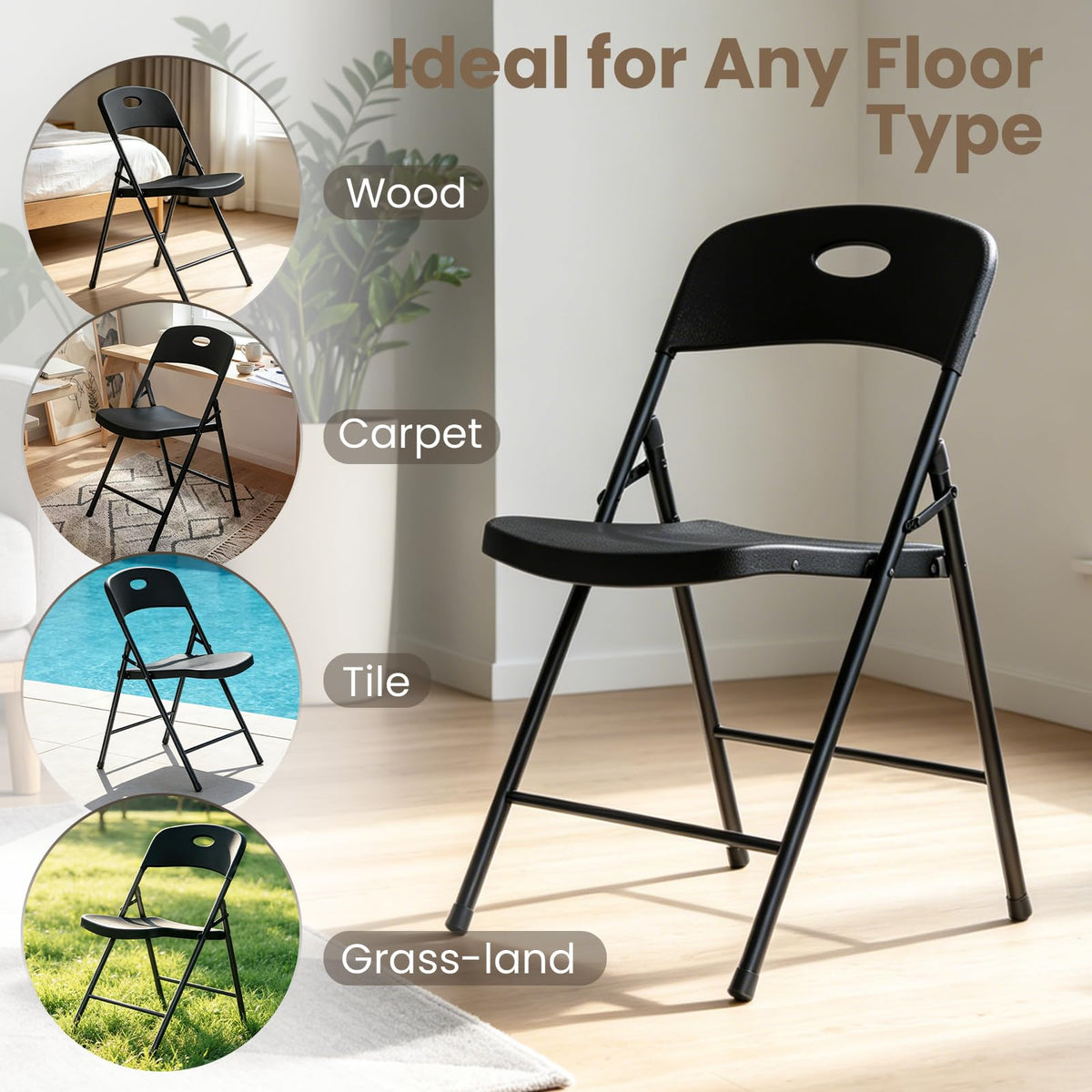 Folding Chairs 4 Pack, 350 lbs Heavy Duty Metal Frame Plastic Foldable Chair, Ergonomic Portable Folding Chair with