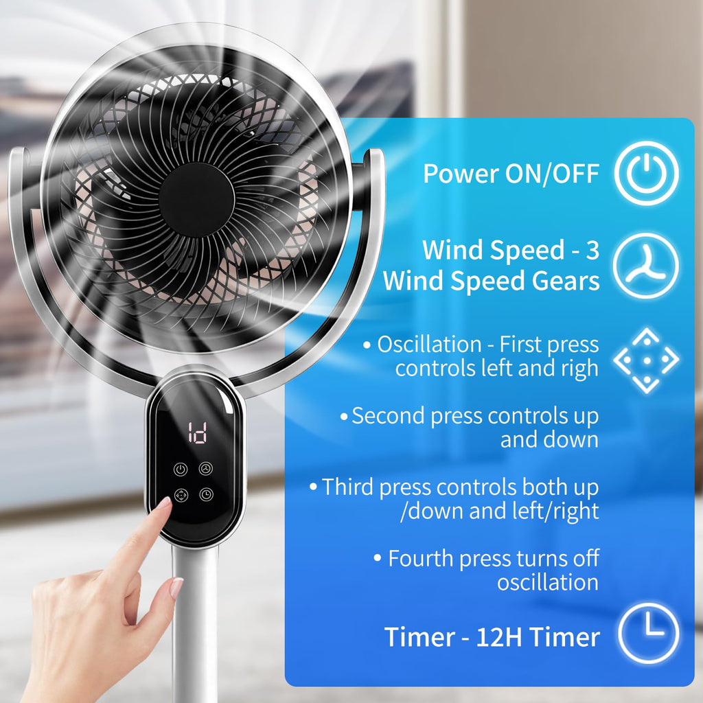 33 inch Standing Fan , 120°+ 90° Oscillating Fan, White