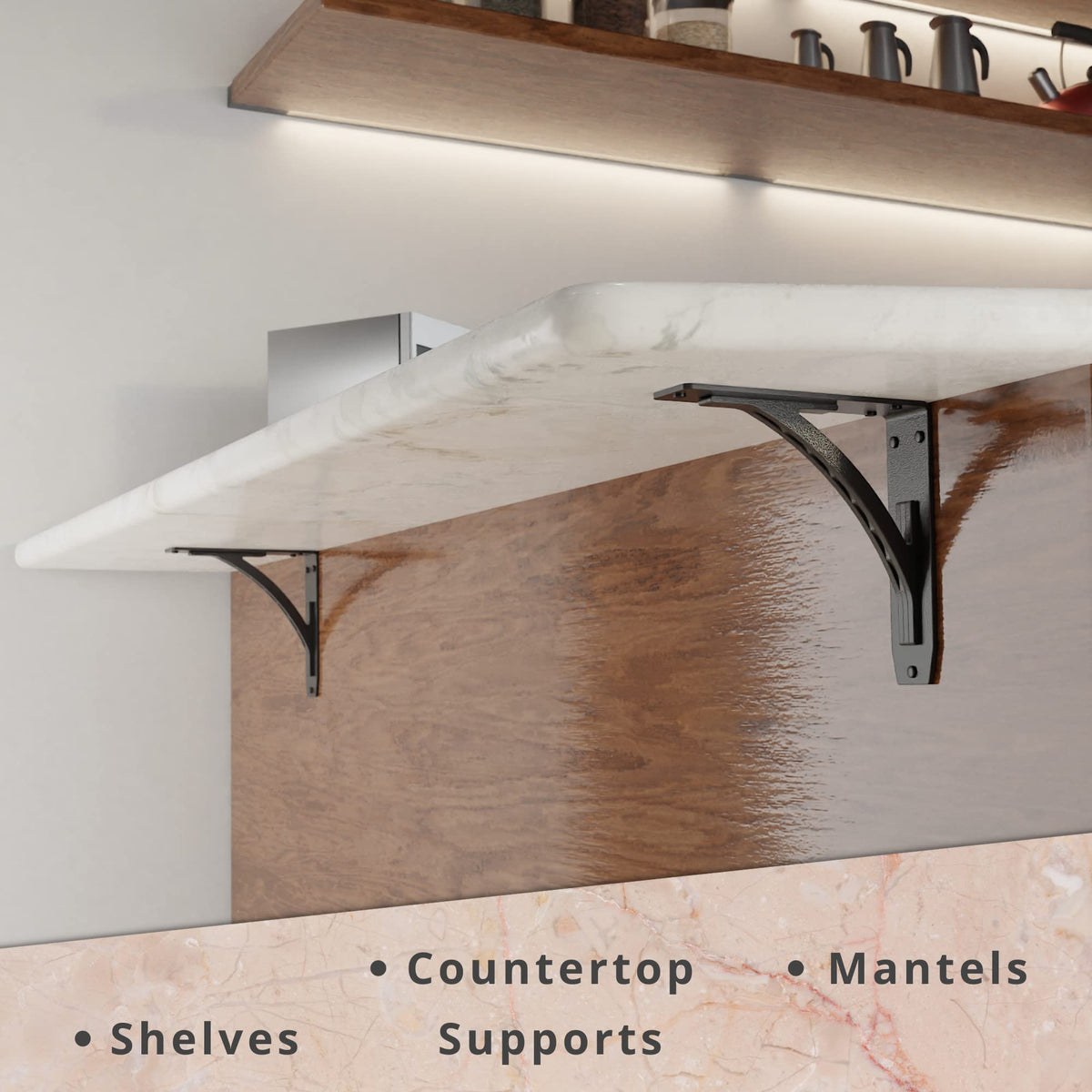 Designer Heavy Duty Metal Shelf Brackets (2 Each) - Fireplace Mantel Corbels, Shelf Brackets and Counter Supports