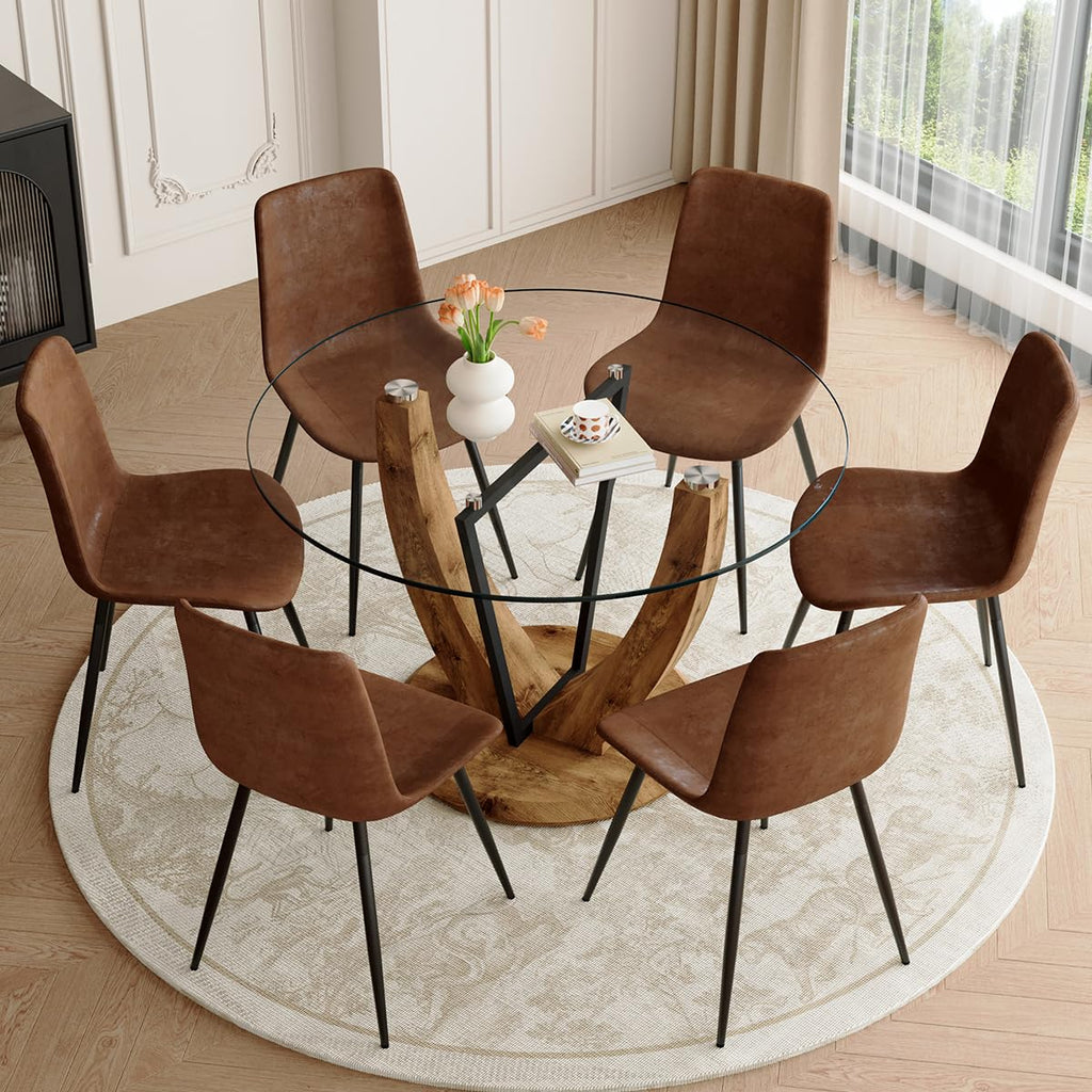 48 Inch Round Glass Dining Table Set for 6