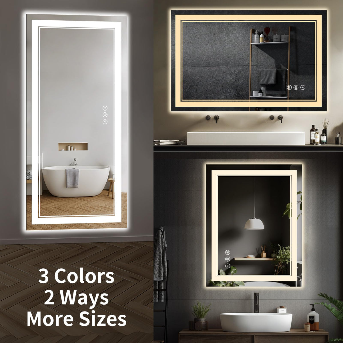 42"x24" LED Bathroom Mirror with Lights,Anti-Fog,3 Color Modes