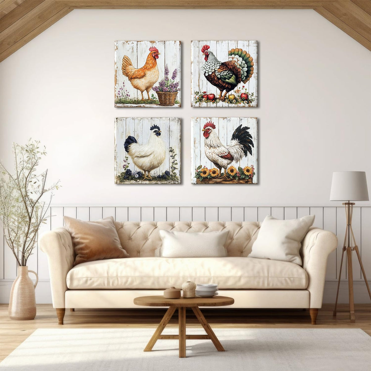 Chicken Rooster Wall Art Farmhouse Pictures Wall Decor Bedroom Countryside Farm Animals Posters Cabin Room Decor
