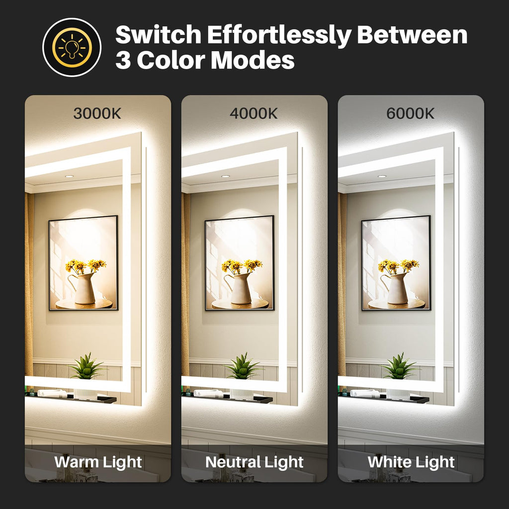 40x24 Inch LED Bathroom Mirror with Lights, Backlit & Front Lit