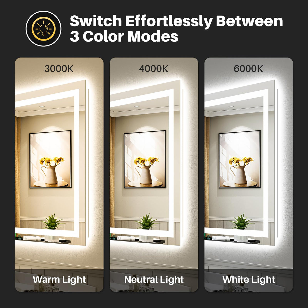 40x24 Inch LED Bathroom Mirror with Lights, Backlit & Front Lit