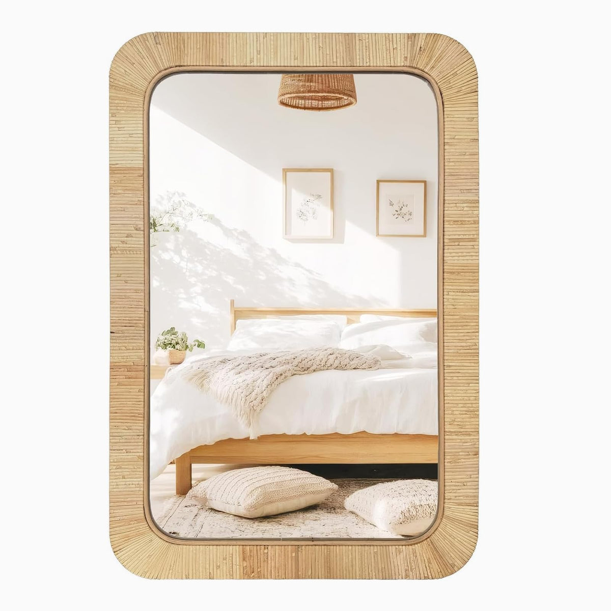 Rattan Rectangular Mirror 24x36, Boho Decorative Wall Mirror, Farmhouse Vanity Mirror Decor, Nursery & Children's