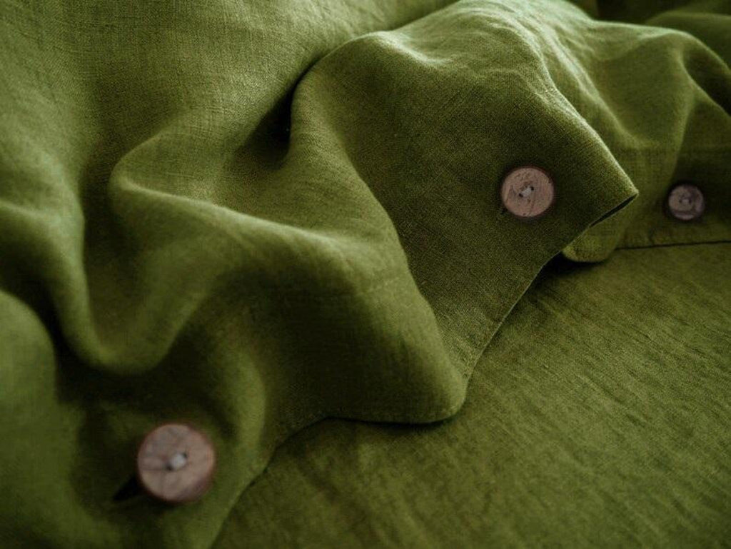 3 Piece Linen Bedding Set Olive Green Duvet and Stonewashed Quilt Cover Bedding Size Comforter Cover