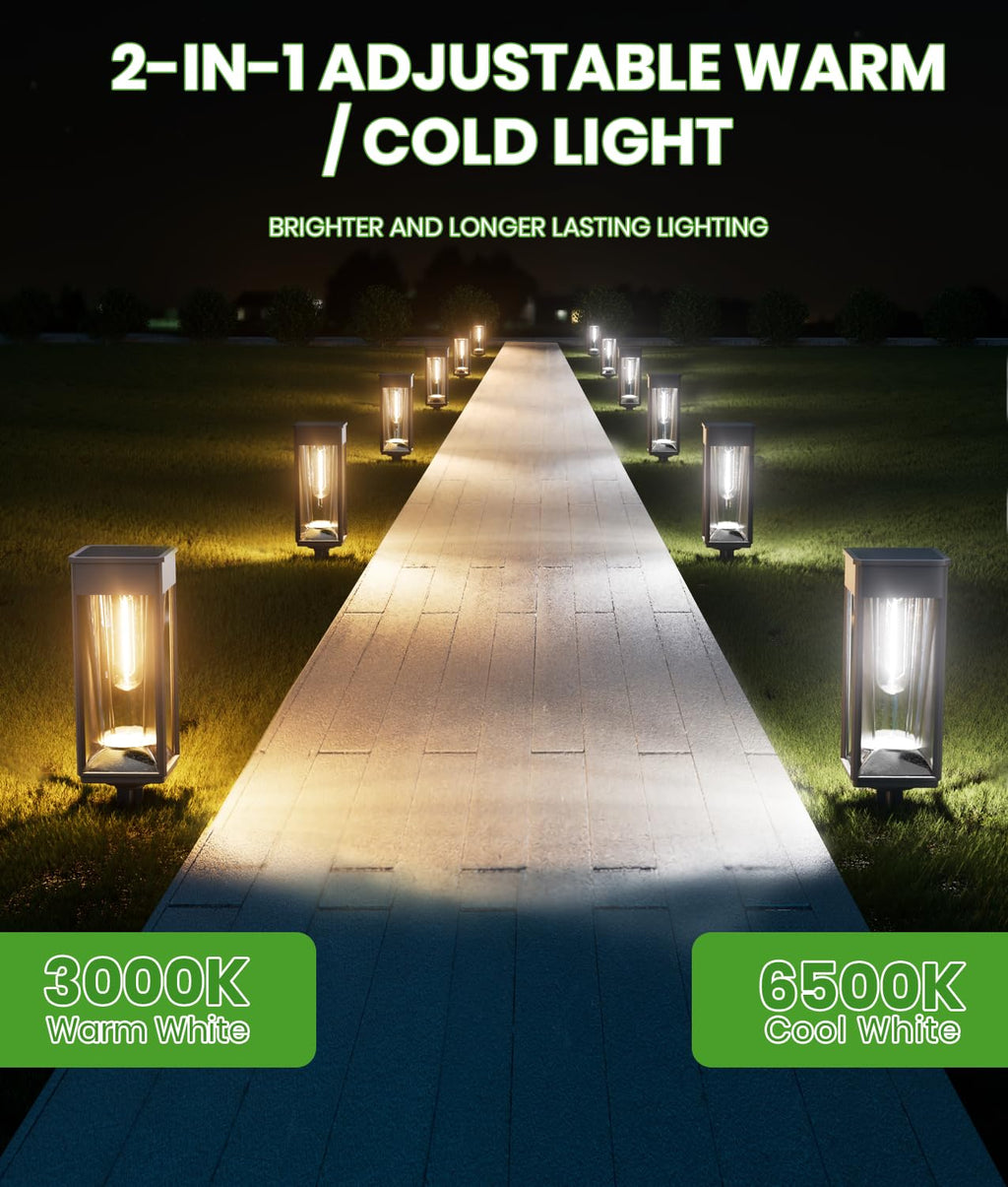 Solar Walkway Lights Outdoor, 2 Pack, 2 Color Modes, IP65