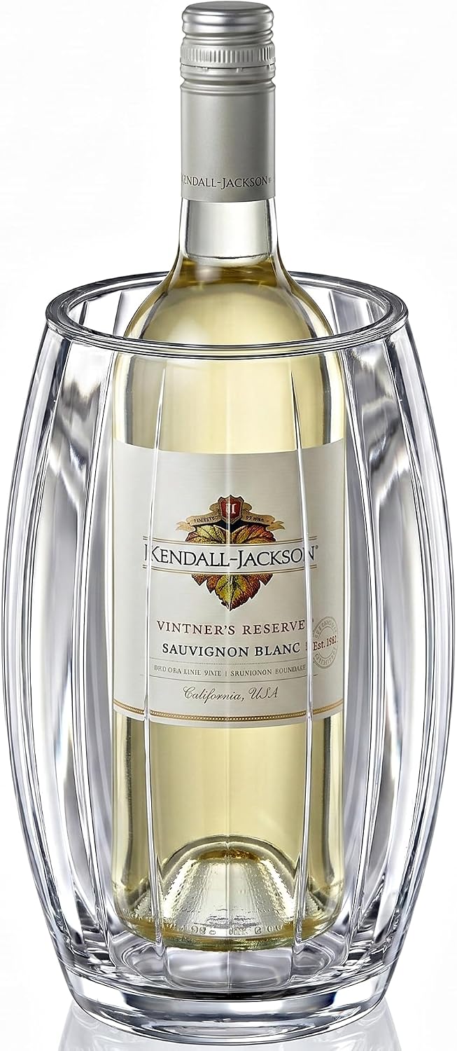VinoLux - Acrylic Double-Wall Wine Chiller Bucket, Clear Plastic Insulated Champagne Cooler, Sweat-Free and Iceless