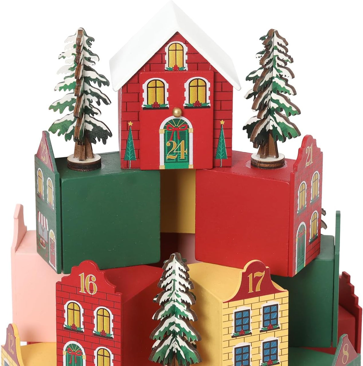 Extra Large Wooden Christmas Village Advent Calendar House | 24 Day Reusable Drawer Countdown to Xmas Decor