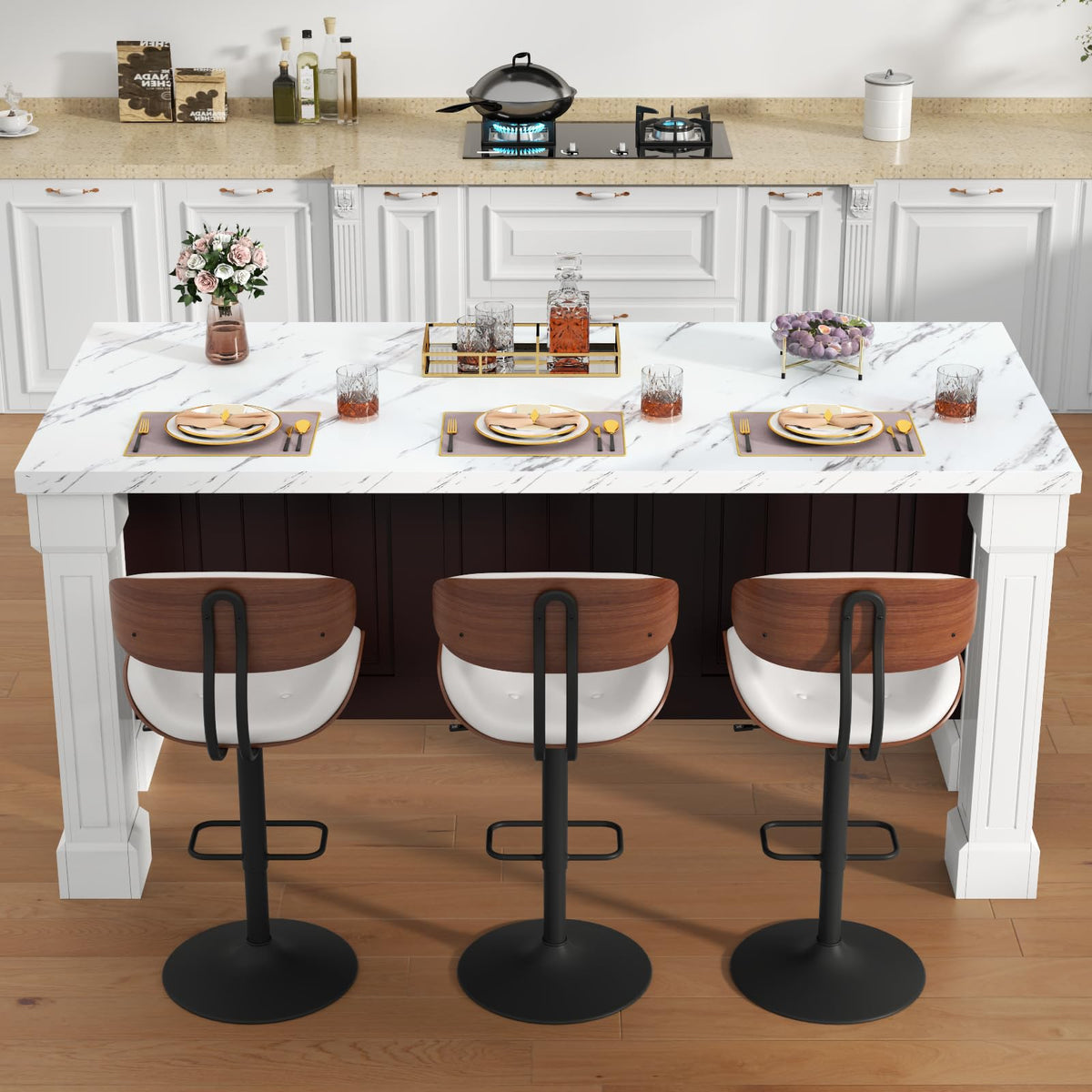 71" Large Imitation Marble Bar Table with Roman Column, 36" Tall Island Table with Charging Station, Mordern Kitchen