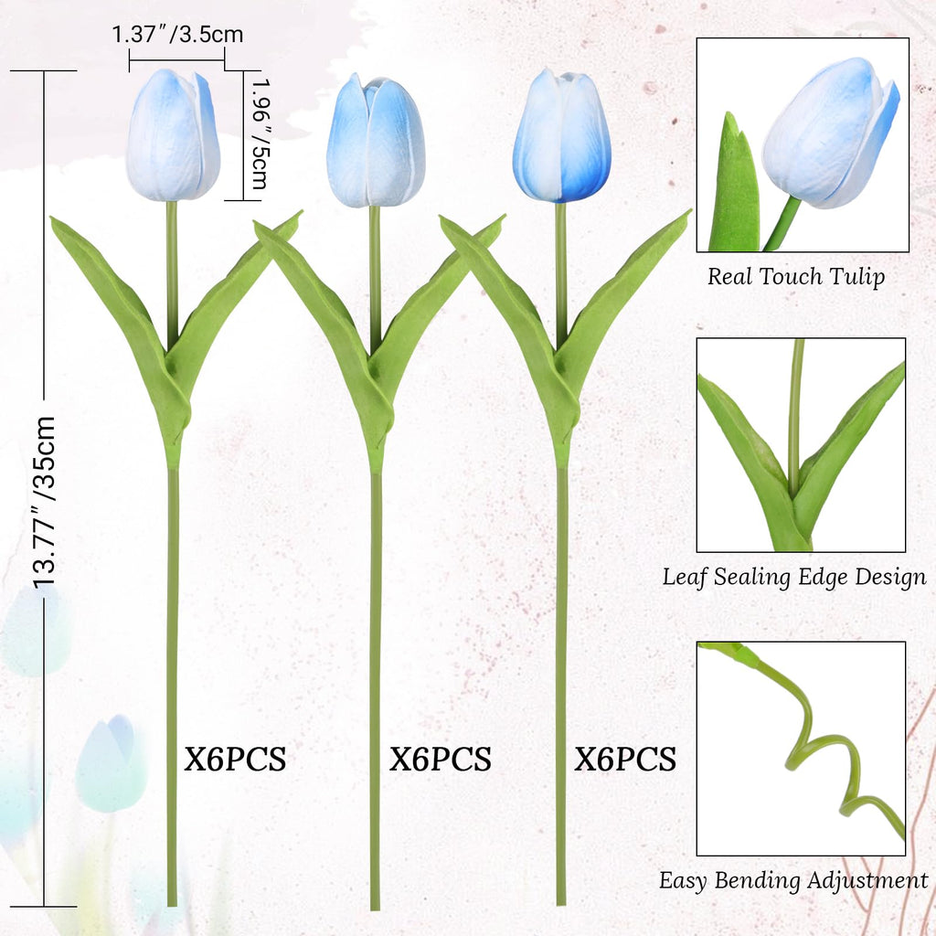 18pcs Tulips Artificial Flowers Faux Tulip Real Touch Tulip Fake Flowers Bouquets Arrangements for Mothers Day Spring
