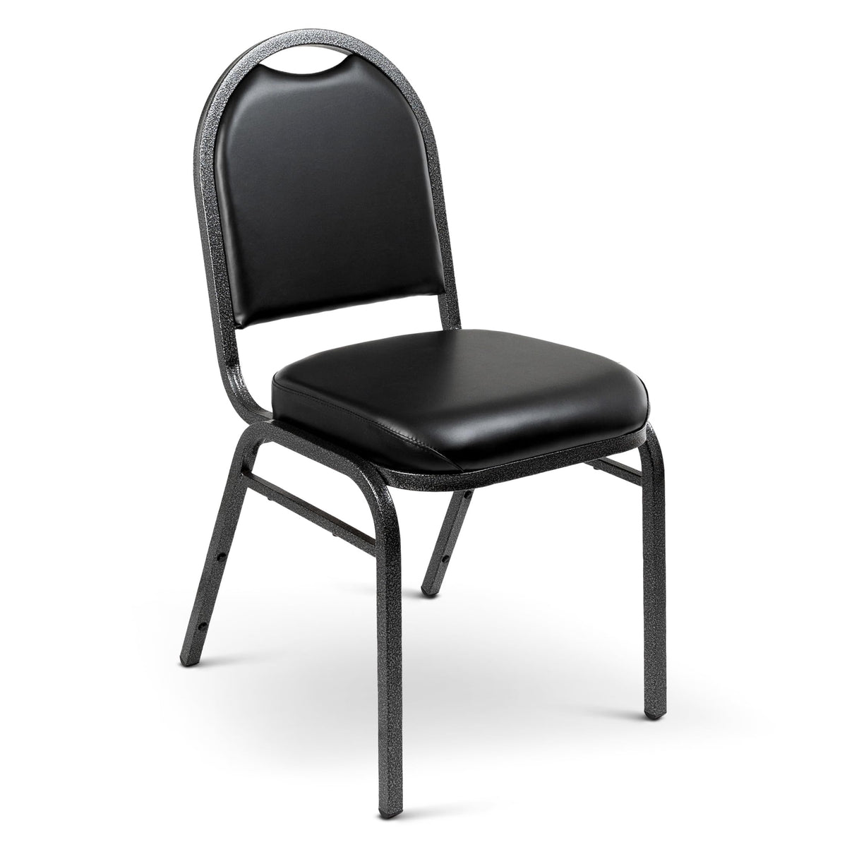 2 Commercial-Grade Dome Back Banquet Stack Chair (Black Vinyl, Silver Powder-Coated Frame, 2-Pack)