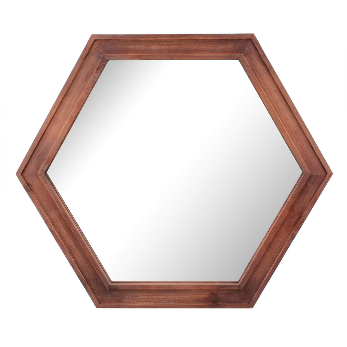 Decorative 24" Hexagon Wall Mirror with Redwood Frame and Attached Hanging Bracket, Decorative Country Rustic Decor