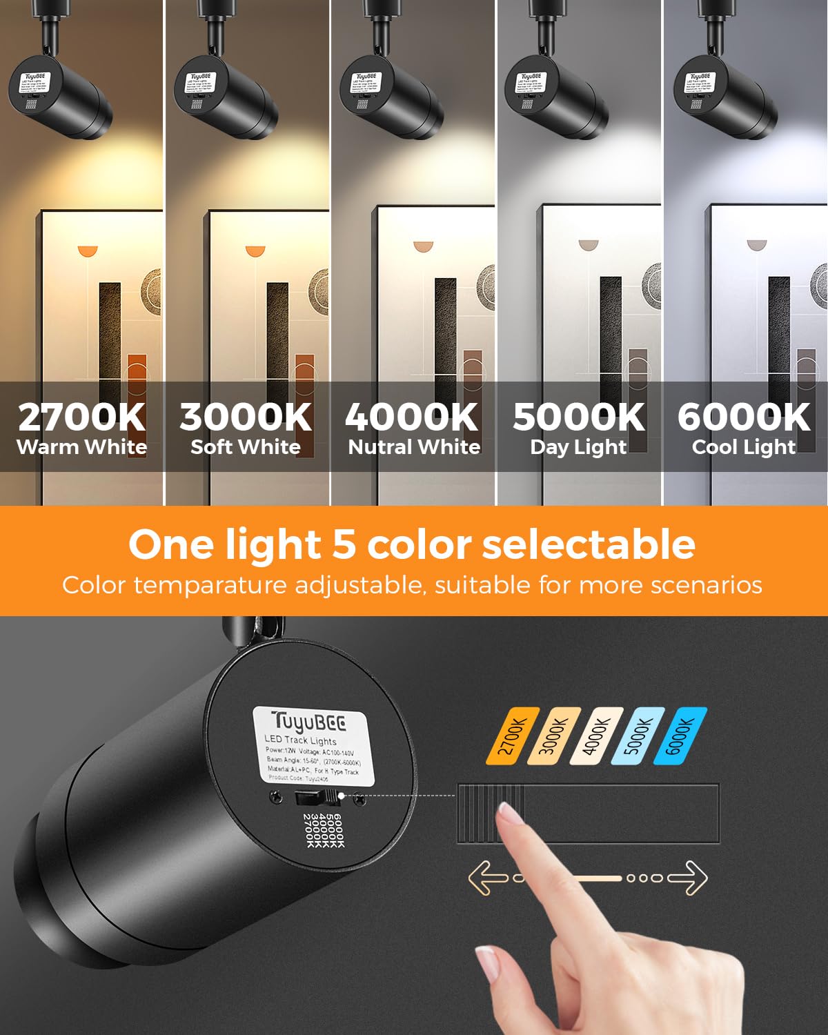 Zoomable H Track Lighting Heads Dimmable 12W 12 Pack Black