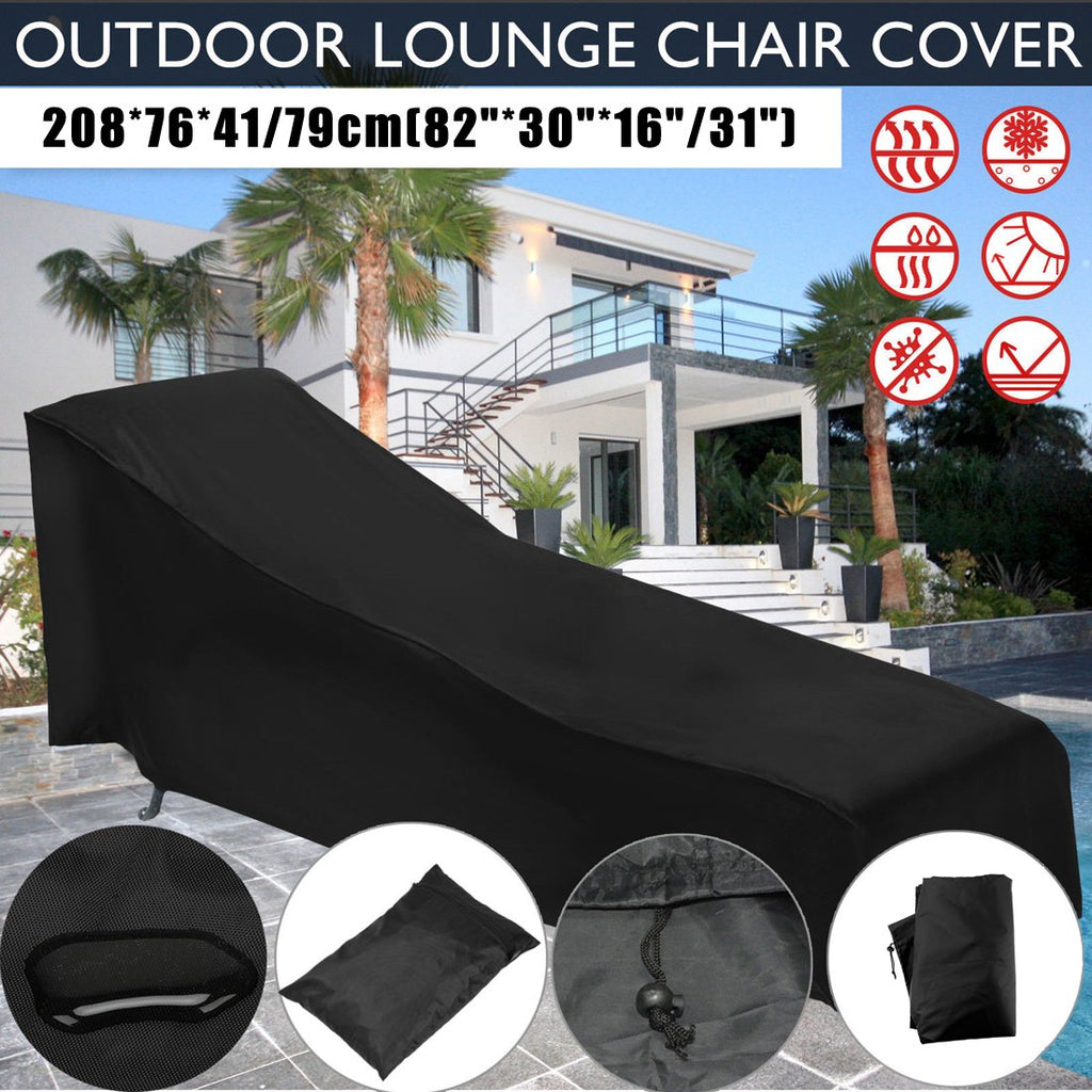 Sun Lounger Cover Waterproof Sunbed Cover Outdoor Garden Patio Furniture with a Storage Bag, Black, 208x76x41/79cm
