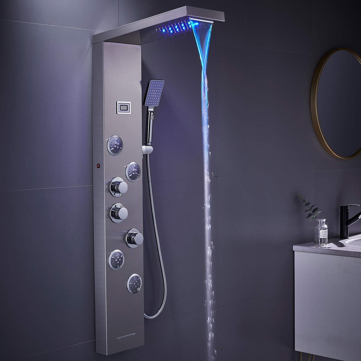 5-in-1 LED Shower Panel Tower System Stainless Steel Brushed Nickel