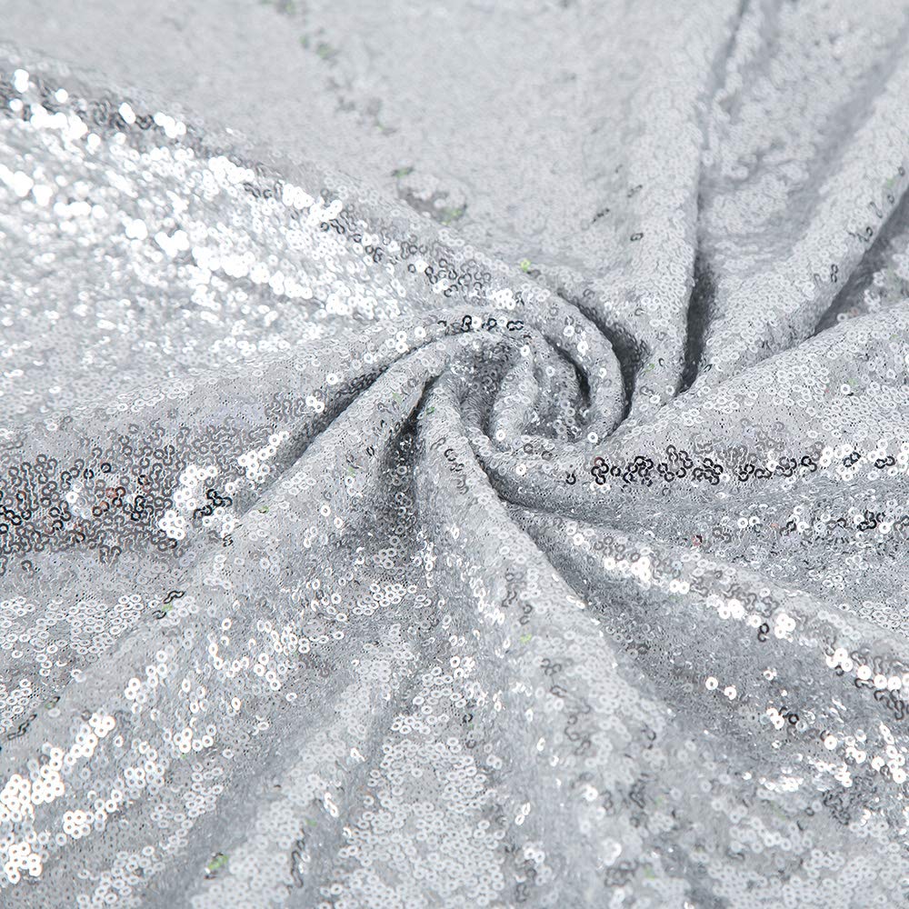 Silver Sequin Tablecloth, Glitter Party Table Cover 120 Inch Round