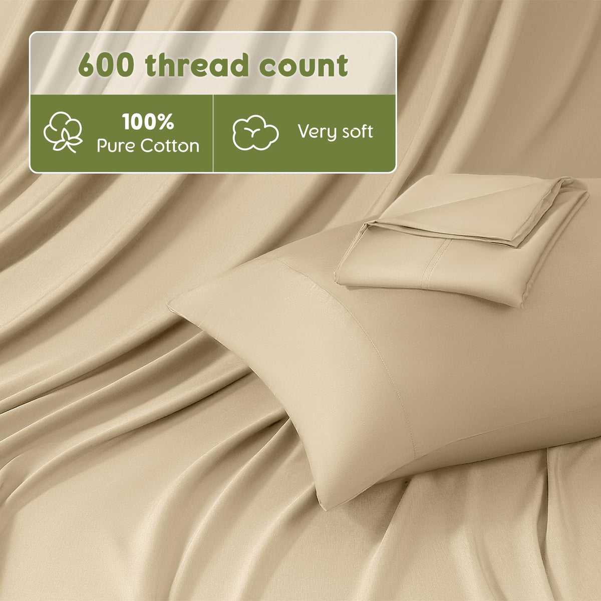 100% Egyptian Cotton Sheets King Size, 600 Thread Count