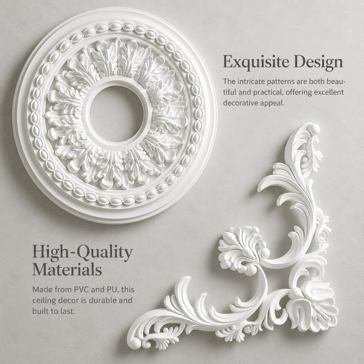 40 Inch Ceiling Medallion for Chandelier, 4-Piece Molding Kit