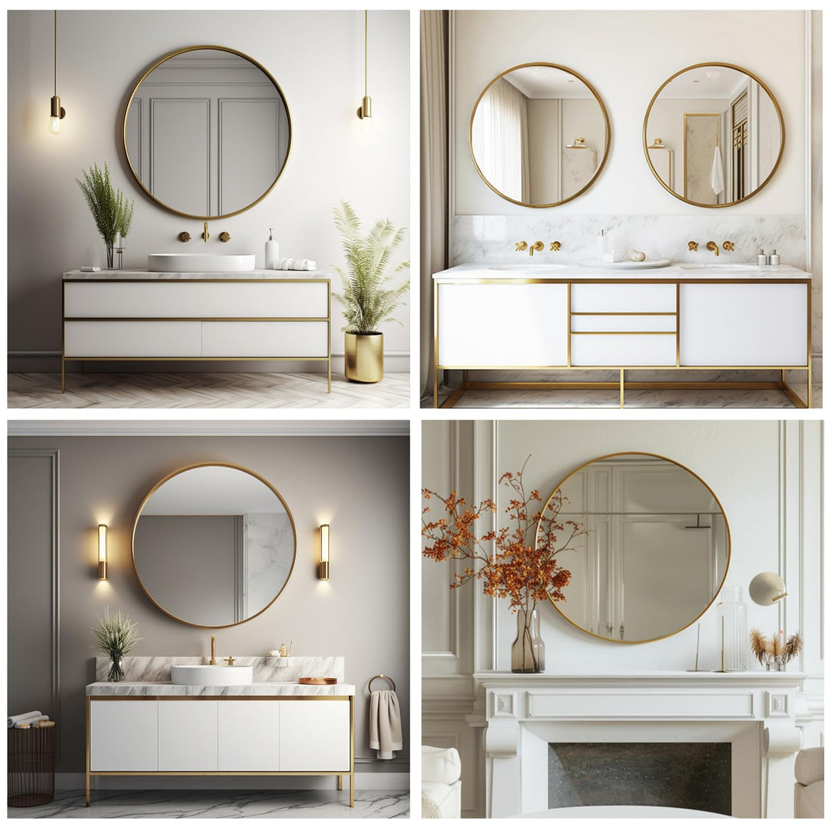 Large Round Mirror, Circle Mirror 30 inch, Brushed Gold Metal Frame
